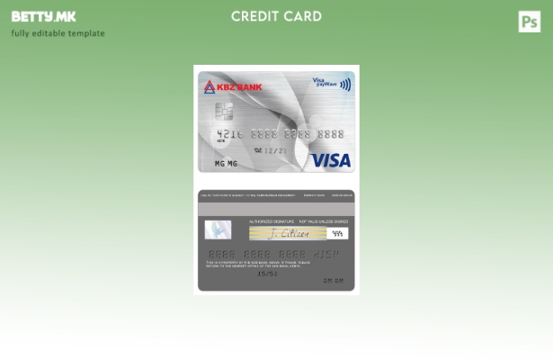 Модерен стил Шаблон за виза за кредитна картичка на Мјанмар KBZ Bank MPU